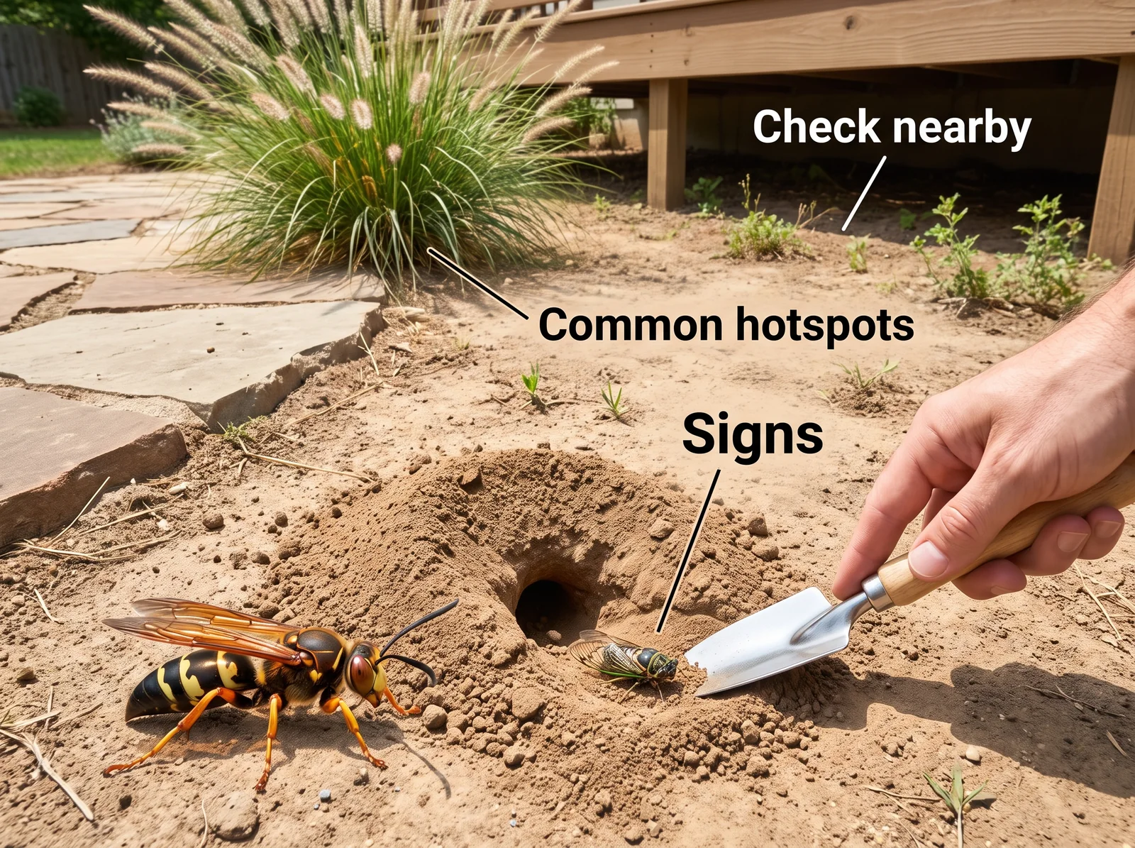 Cicada Killer Wasp — signs and common hotspots